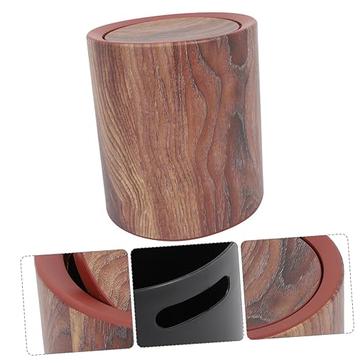 Garneck Elegant Wood Grain Pedal Trash Can Swing Lid Kitchen Garbage Can Bathroom Waste Basket Imitated Wood Pail