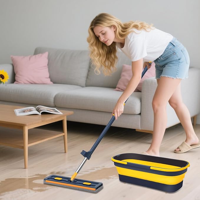 Flat Floor Mop - Household Cleaning Tool Large Durablle Microfiber Design Tile Cleaning Accessory Hardwood Floor  Carpet Dust Remover | 360° Rotatable Mop for Efficient Home Kitchen Bathroo