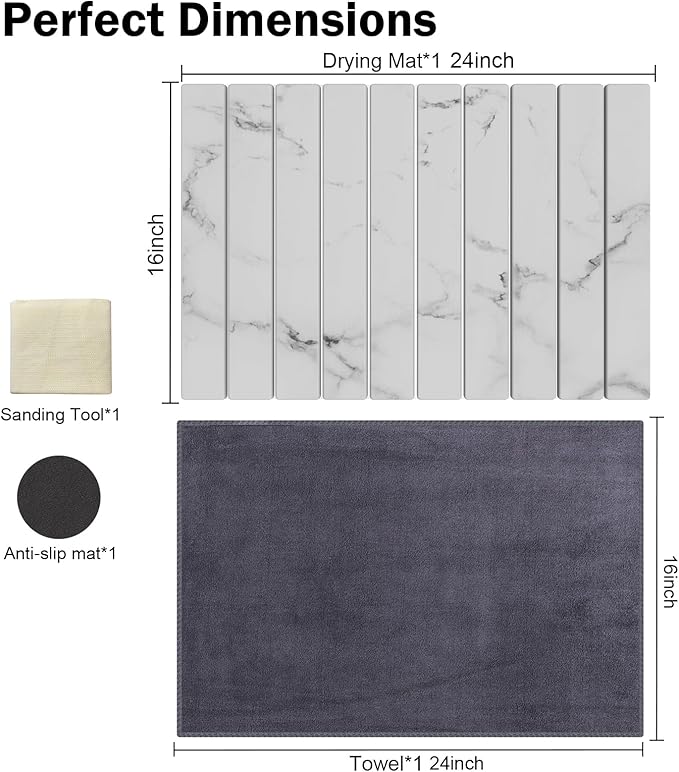 Stone Dish Drying Mat for Kitchen Counter24(L)×16(W) Collapsible Fast-Drying Diatomaceous Earth Mats with Towel Sanding ToolVersatile Stone Drying Mats for Cups Dishes Bottles