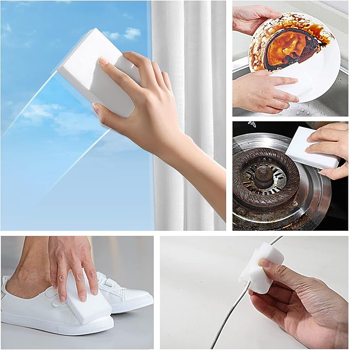 100 Pack Magic Sponge Eraser Premium Reusable Melamine Sponges Powerful Cleaning for Kitchen Bathroom Walls Shoes Electronics Household Cleaning Kitchen Dish Sponges. Durable &amp Not Easily R