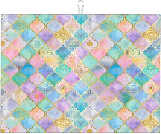 Absorbent Dish Drying Mat For Kitchen Counter Rainbow Morocco Microfiber Dish Drying Pad 18x24 Inch Kitchen Gadgets For Easy Clean Multi-Use
