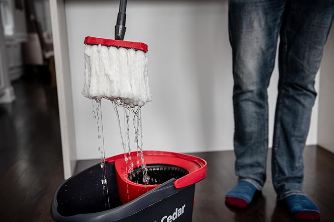 O-Cedar Easywring Microfiber Spin Mop &amp Bucket Floor Cleaning System with 1 Extra RefillRed / Gray