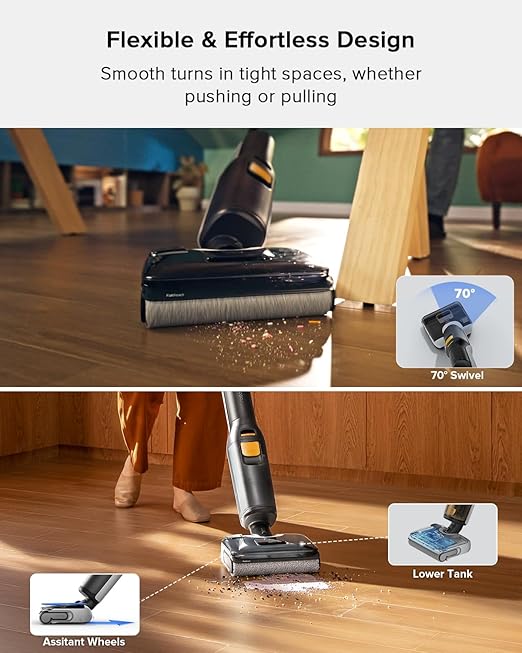 roborock F25 BX Wet Dry Vacuum Cleaner Cordless Vacuum Mop All in One with 20000Pa 194°F Hot Air Flash Drying &amp Self Cleaning Zero-Tangle Wet Mop Cleaner for Hard Floor 180° Lie Flat