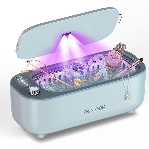Ultrasonic Jewelry Cleaner Jewelry Cleaning Machine Smart Variable Frequency 47KHz - 50KHz Professional Sonic Cleaner with UV for Rings Glasses Watches Dentures Retainer Earrings Necklaces