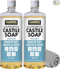 HARRIS Multi-Purpose Liquid Castile Soap for Home Cleaning Use as Dish Soap Laundry Detergent Kitchen &amp Bathroom Surface Cleaner Kids Room 2 Pack of 32 Fl Oz with Microfiber Cloth (Unscented)