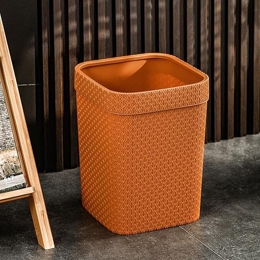 Capacity Lidless Waste Container with Imitation Rattan Design Wide Opening Trash Can for Kitchen Living Office Use Stylish Decorative Wastebasket for Home Organization