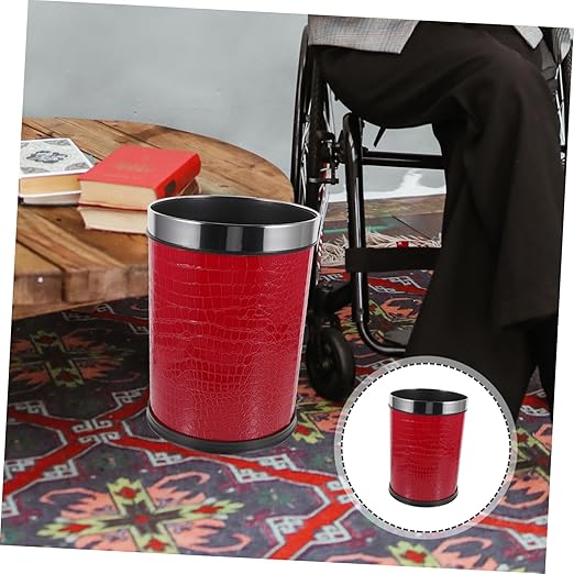 Luxshiny Large Leather Wastebasket Round Trash Can for Office Home Kitchen and Hotel Rubbish Bin with Modern Design and Sturdy Structure