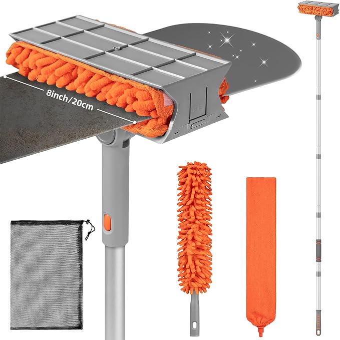 Ceiling Fan Cleaner Duster with 6 Ft/77'' Extension Pole Multi-Functional Chenille Duster Cleaner Kit for Cleaning Fan Blade Baseboard Blind Cobweb High Ceiling Walls - Reusable &amp Machine Wash