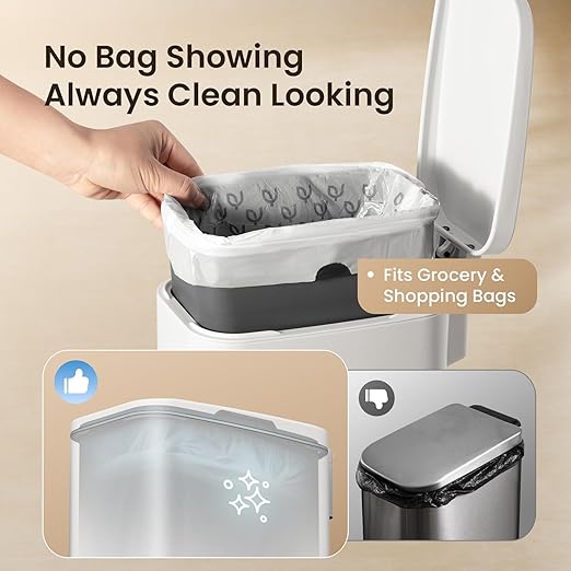 Cesun Slim Bathroom Trash Can with Lid Soft Close 6L/1.6 Gallon Stainless Steel Small Garbage Can with Foot Pedal and Removable Inner Bucket Slim Wastebasket for Bathroom Office Toilet (White)