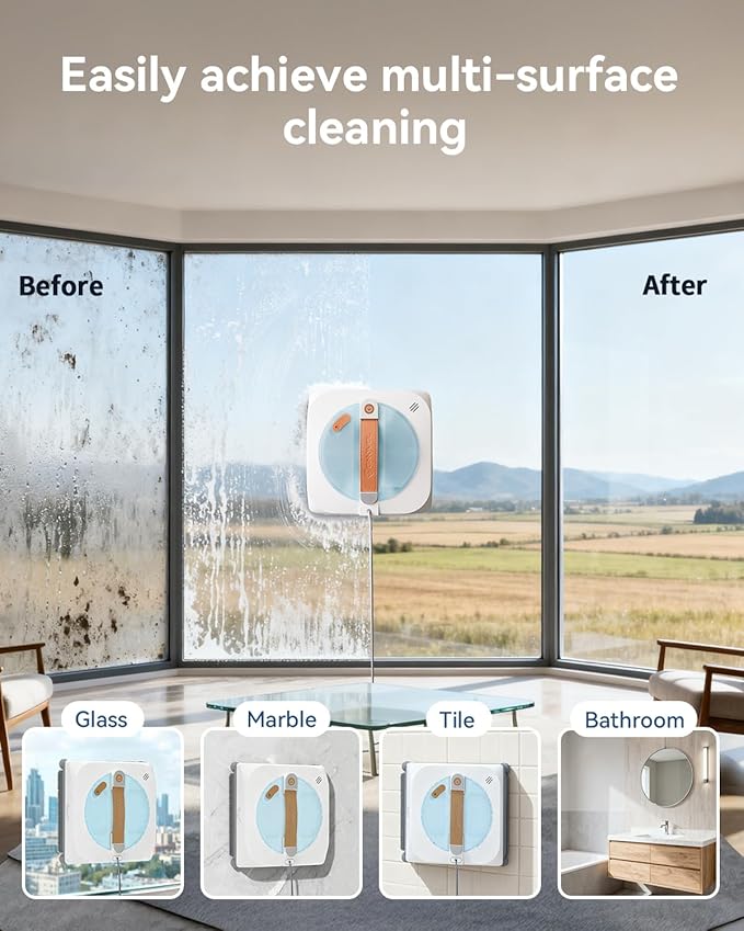 Window Cleaning Robot with 8000Pa 2025 Upgraded Window Cleaner Robot with Intelligent Path Planning 15-Stage Anti-Fall App/Remote Control for Glass Edge Detection System Tile &amp Windows