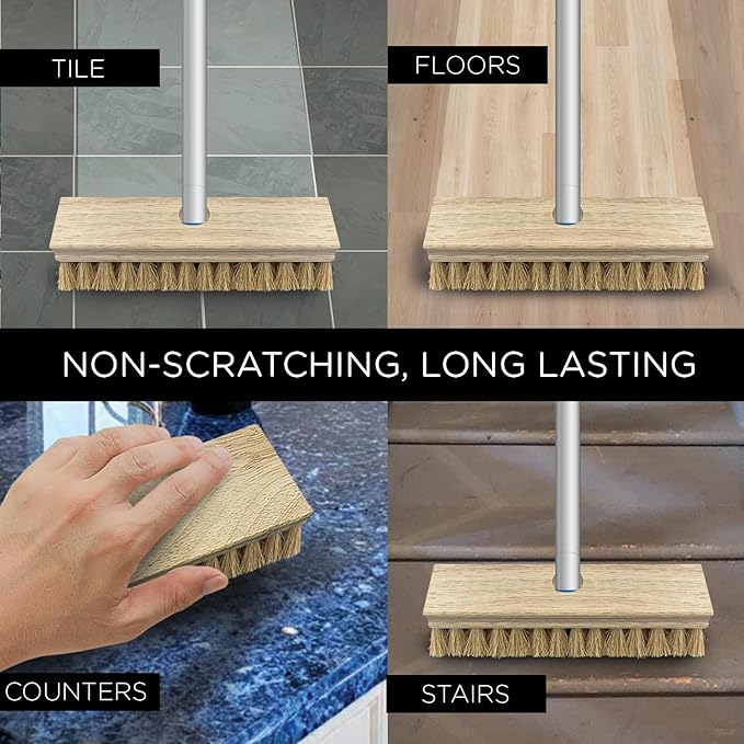 LOLA Deck Scrub Brush 9 x 3.5 Head w/Natural Coco Bristles for Outdoor Cleaning Removes Dirt &amp Grime from Patios Decks Grout 1 Count