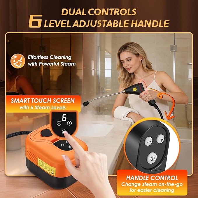 Handheld Steam Cleaner Portable Steamer for Cleaning Machine with 6 Brush Heads 15s Heat Up Pressurized Multi-Surface Mini Steamer for Tile Grout Furniture Kitchen Car Home