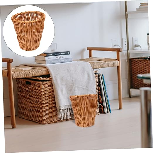 Luxshiny Rattan Woven Wastebasket Multi-Purpose Storage Bin for Bathroom Kitchen Office and Living Lightweight and Chic -Friendly Rubbish Can