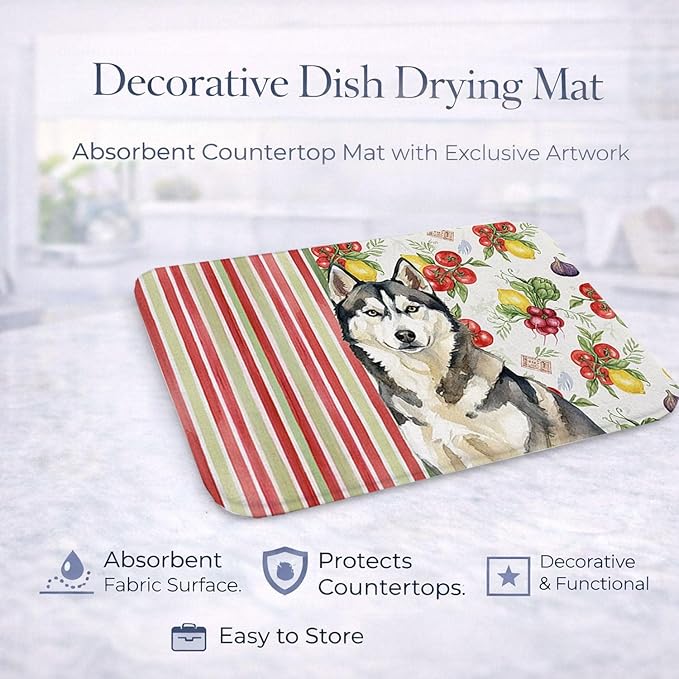 Caroline's Treasures Agouti Siberian Husky Vegetables Dish Drying Mat Absorbent Dish Drying Mat Pad for Kitchen Counter Dish Drainer Mat for Countertop 14 x 21 Multicolor
