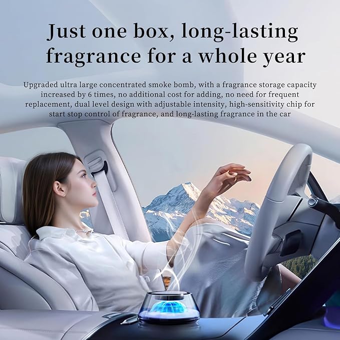 Smart Car Air Freshener 5 Ambient Light &amp Mist Car Fragrance Auto On/Off Adjustable Concentration Diffuser with Two fragrance Lasts for 6 months Pine and Rose