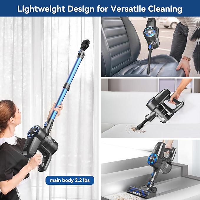 Cordless Vacuum Cleaner8-in-1 Lightweight Stick Vacuum with Powerful SuctionSelf-Standing40 Mins Max RuntimeRechargeable Vacuum Cleaners for HomeHardwood FloorCarpetPet Hair (Charcoal)