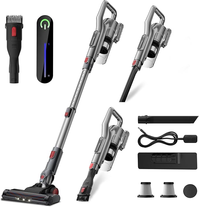 Cordless Vacuum Cleaner with LED Light Battery Operated Vacuum Lightweight Vacuum HEPA Filter Multiple Attachments for For Pet Hair &amp Deep CleaningKeep Filter Clean For Max SuctionSilver