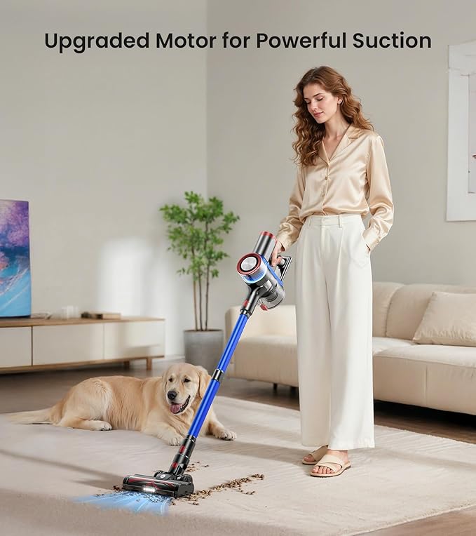 NADALY Cordless Vacuum Cleaner 550W 45Kpa 65Mins Vacuum Cleaners for Home Stick Vacuum with LED Display Anti-Tangle Self-Standing 8-in-1 Lightweight Vacuum for Hardwood Floor/Carpet/Pet Hair