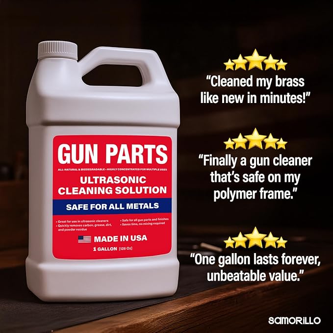 Ultrasonic Gun Cleaning Solution - 1 Gallon/128oz [Made in USA] Concentrated Formula Mixes into 6 Gallons - Firearm Cleaning Fluid for Brass &amp Gun Parts - for Ultrasonic Cleaner Use
