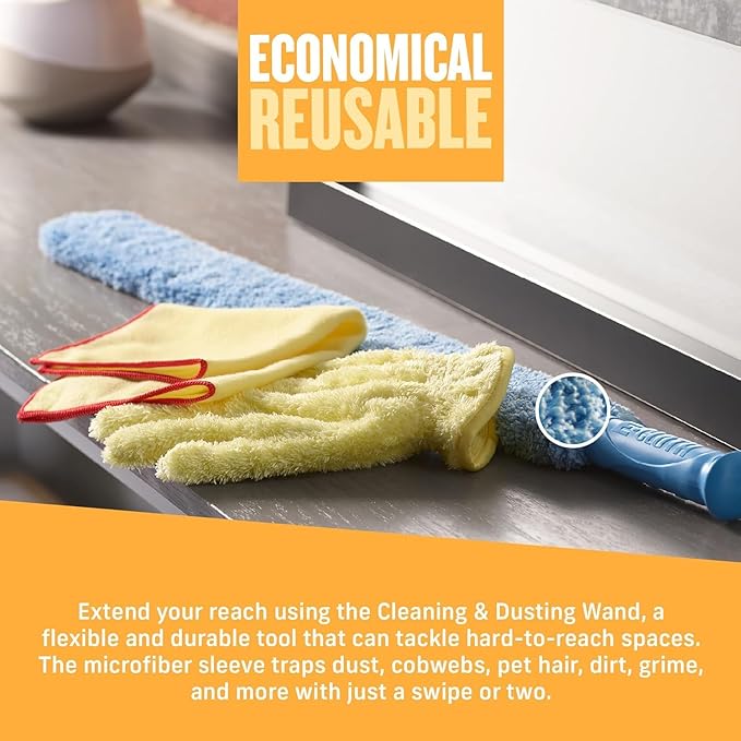E-Cloth Duster &amp Cleaning Bundle - Microfiber Cloth Set - Includes Flexi-Edge Floor Dusting Mop High Performance Dusting Cloth &amp Glove Cleaning Wand and Replacement Mop Head