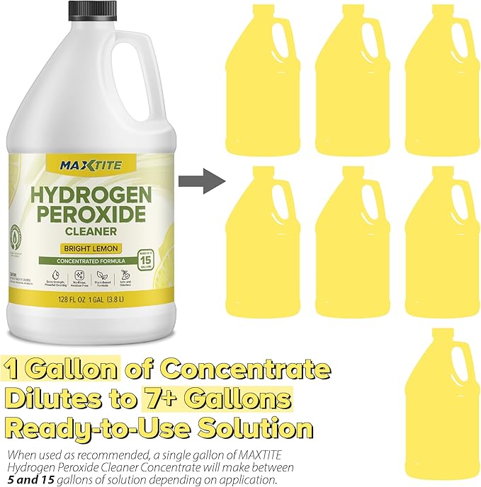 MAXTITE Ultra-Concentrated Hydrogen Peroxide Cleaner - Bright Lemon Scent 1 Gallon 4 Pack - Universal Cleaner for Home Surfaces Glass &amp Carpet (Dilution Required)