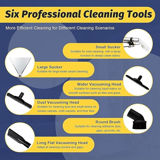 Commercial Carpet Steam Cleaner Extractor Vacuum Washing Machine Separate Clean Water Tank and Waste Water Tank Portable Suction Hose with 6 Tools and Wheels for HotelsDry Cleaners (20L)
