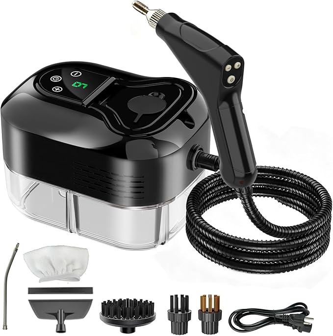 Steam Cleaner for Home &amp Car - 1200ML Water Tank 15s Heat-Up Portable Steamer for Cleaning 6 Level Handheld Steam Cleaner for Car Detailing with 6 Accessories for Furniture Grease Carpet Grout