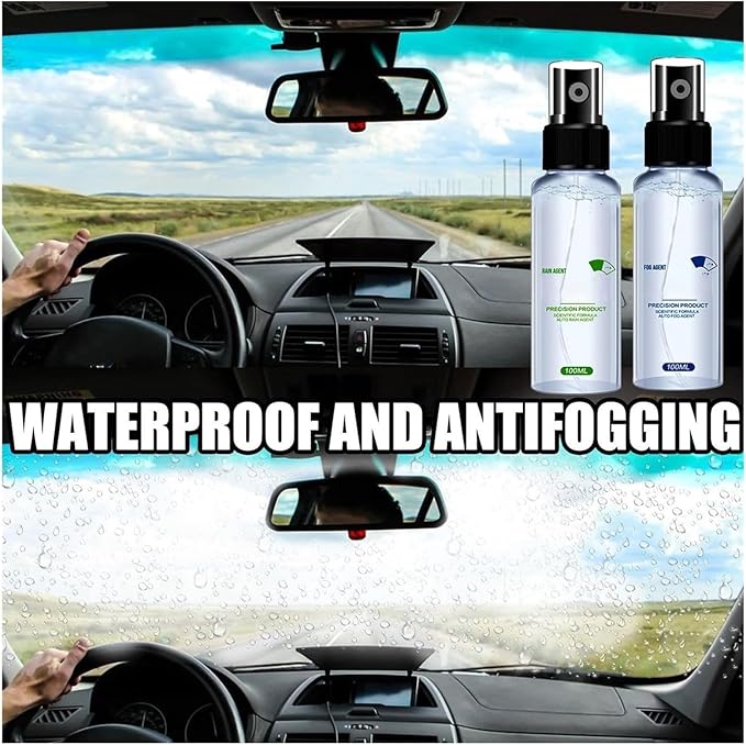 Fog and Rainproof Agent for Automobile Glass Glass Anti-Fog Rainproof Agent Anti-Fog Car Defogger Glass Cleaner Spray for Automotive Interior Glass and Mirrors(Transparent2pc)