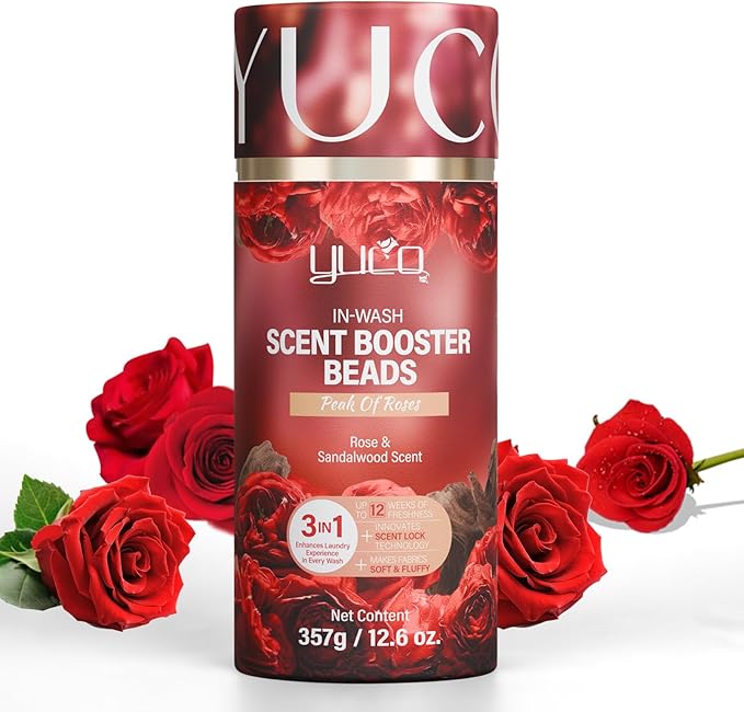 YUCO Scent Beads Laundry NaturalUltra-Concentrated Two-Color Laundry BeadsEffective Fabric DeodorizerSoftenStatic FreeMicrocapsule Technology Scent Lock Fresh Last 12Weeks(Rose Sandalwood12.6OZ)
