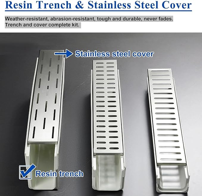 Channel Drainage System Removable Drain Cover Low/Deep Profile Trench Drain Outdoor Drain Grate and U Channel for Landscape and Yard Drainage