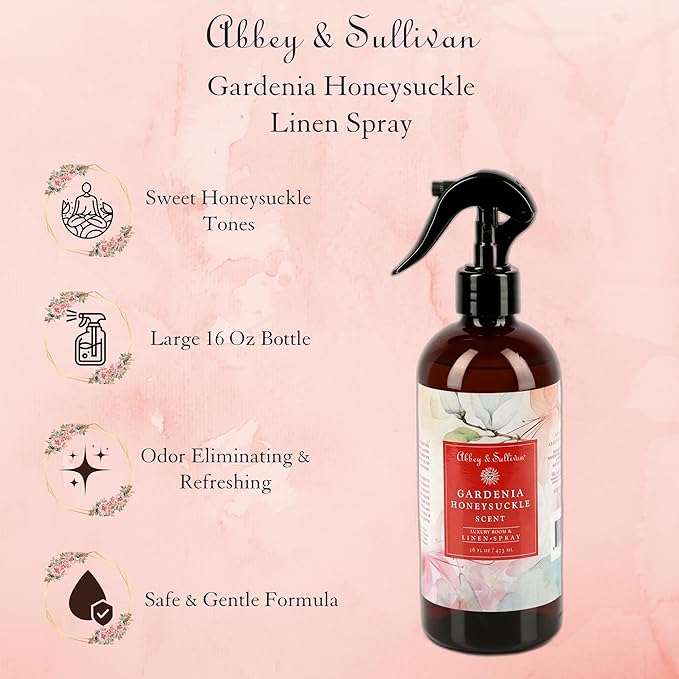 Abbey &amp Sullivan Linen Spray Gardenia Honeysuckle Fabric Freshener and Fragrance Room Spray Pack of 2 16 oz