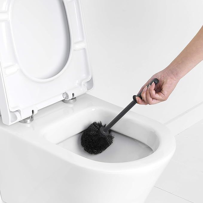 Brabantia ReNewToilet Brush &amp Holder Set (Matt Black) Free-Standing Non-Slip/Scratch Base Hygenic Discreet Toilet Bowl Cleaner (Pack of 2)