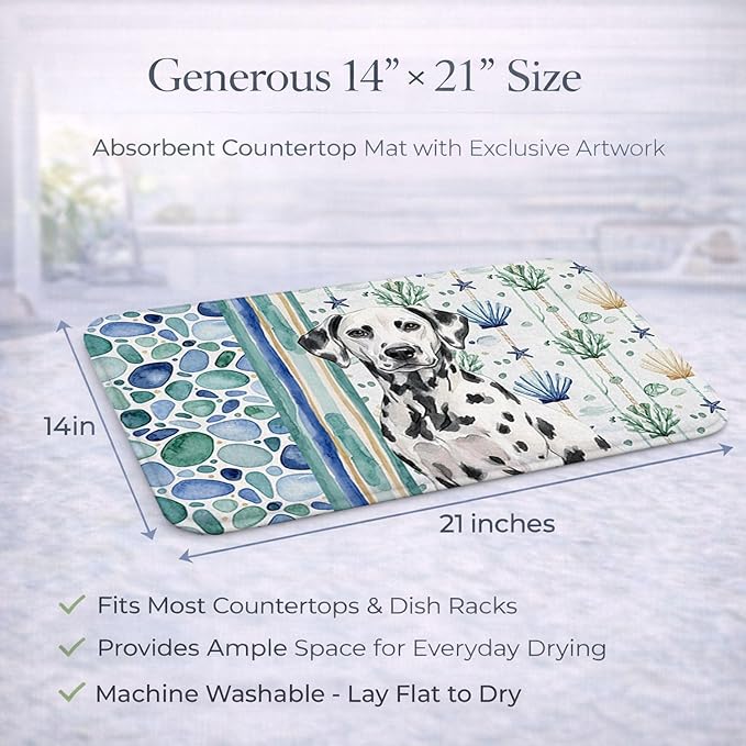 Caroline's Treasures Dalmatian Coastal Sea Glass Dish Drying Mat Absorbent Dish Drying Mat Pad for Kitchen Counter Dish Drainer Mat for Countertop 14 x 21 Multicolor