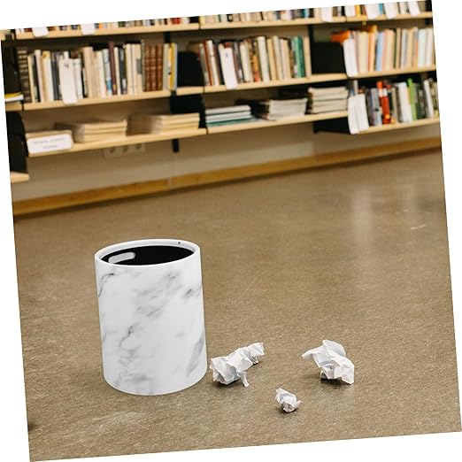 Marble Pattern Trash Bin Plastic Wastebasket Opening Bathroom Kitchen Bedroom Office Garbage Can Stylish Home Organizer