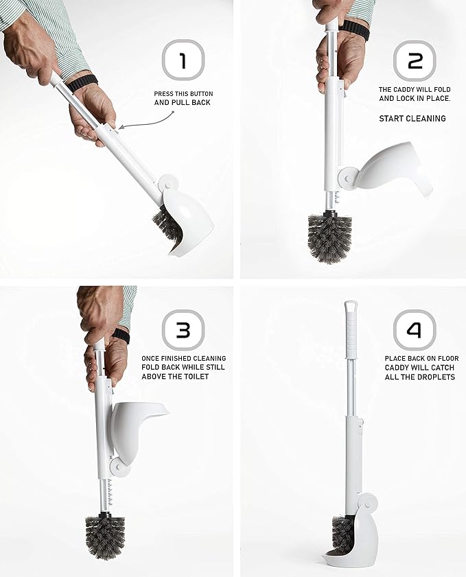 ELYPRO Toilet Brush with Holder – Drip-Free Hygienic Bathroom Scrubber with No-Drip Caddy Built-in Spout Fast-Drying Ventilated Design Compact Toilet Cleaner for RV Boat Home – White