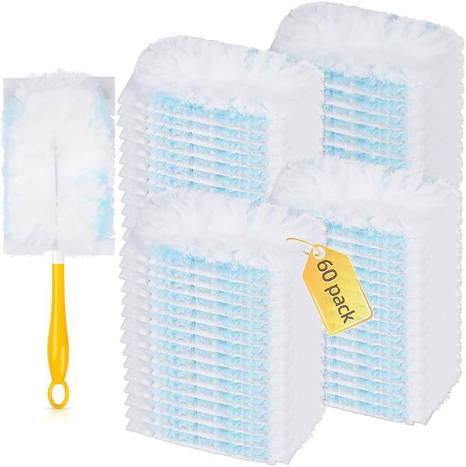 60 Count 180° Duster Refills Compatible with Dusters 180 Handle Dusters Heavy Duty Multi-Surface Duster Replacement with 1 Extra Handle Unscented
