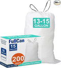 15 Gallon 200 Count Drawstring Trash Bags 1.2 MIL Heavy Duty Perfect Fit White Garbage Can Liners 13-15 Gallon White Drawstring Garbage Liners PERFECT FIT &amp GRAND SAVE!