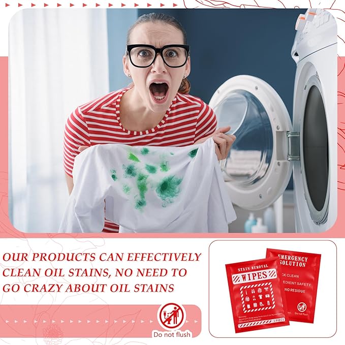 Timgle 200 Pcs Stain Remover Wipes Individual Wrapped Wipes Stain Remover Mini for Clothes Fabric Laundry Carpet Messy Eater Car Seat Upholster Clean (Red)