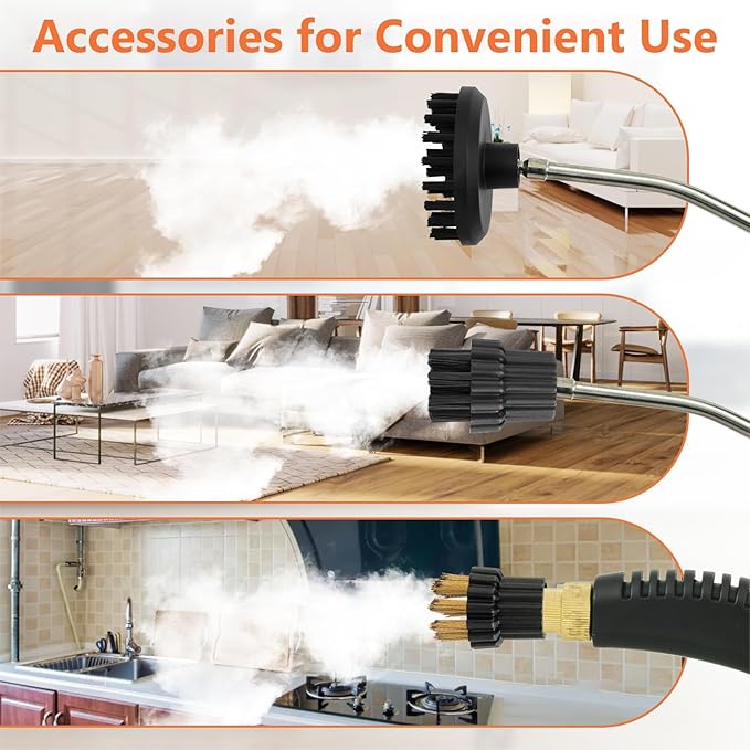Steam Cleaner 1500W Handheld High Pressure Steam Cleaning Machine with 6 Adjustable Speeds 3 Brush Heads Pressurized Steam Cleaner with 1L Water Tank &amp Anti-dry Burn Function for Kitchen/Bath(W