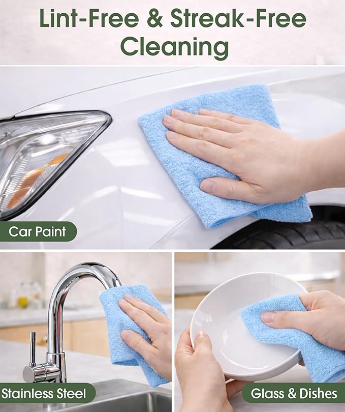 Microfiber Cleaning Cloth Roll - 100 Pack Tear Away Microfiber Paper Towels Reusable Washable Scratch-Free Kitchen Towels for Car Home Kitchen Glass Dishes (Blue)