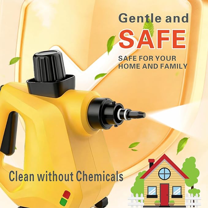 Handheld Steam Cleaner for Home Car Carpet - Pressurized Portable Steamer with 9 PCS Attachments for Deep Cleaning Tile Grout &amp Surfaces - Handheld Steamer Machine &amp Cleaning Tools Included
