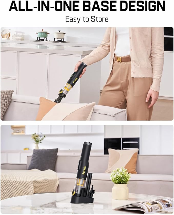 Fanttik Slim V10 Lite Cordless Handheld Vacuum 0.98lb Lightweight with All-in-One Base Design 12000Pa Suction &amp Smart LED Display Portable Mini Vacuum Cleaner for Kitchen Table Home Car