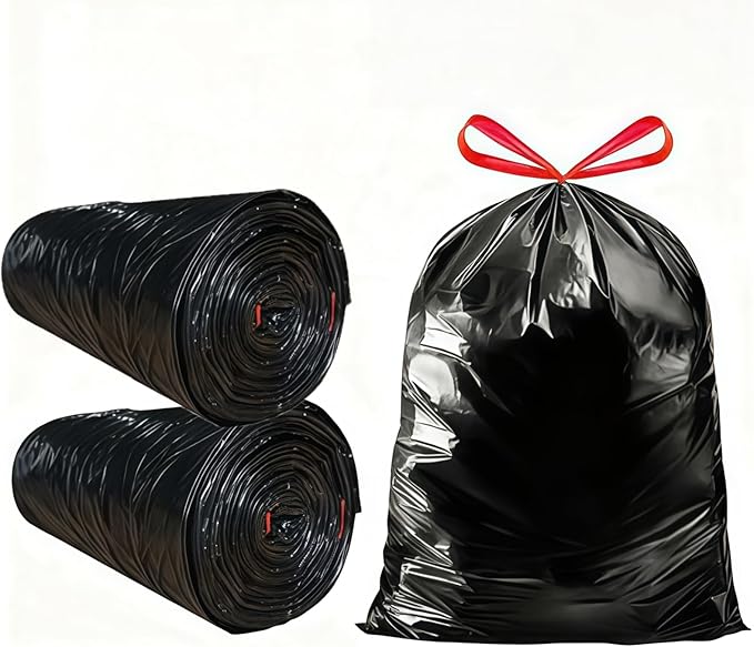 33 Gallon Black Drawstring Trash Bags 25 Count Heavy Duty Large Garbage Bags for Kitchen Office Yard