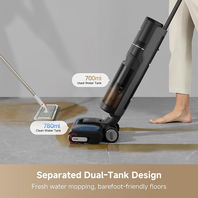 DREAME H12 FlexReach Vacuum Mop 0 Tangle Wet Dry Vacuum Cleaner Cordless Vacuum Mop All-in-One for Hard Floors 180° Lie-Flat Floor Cleaner Machine with 194°F Hot Self-Cleaning 50Mins Runtime