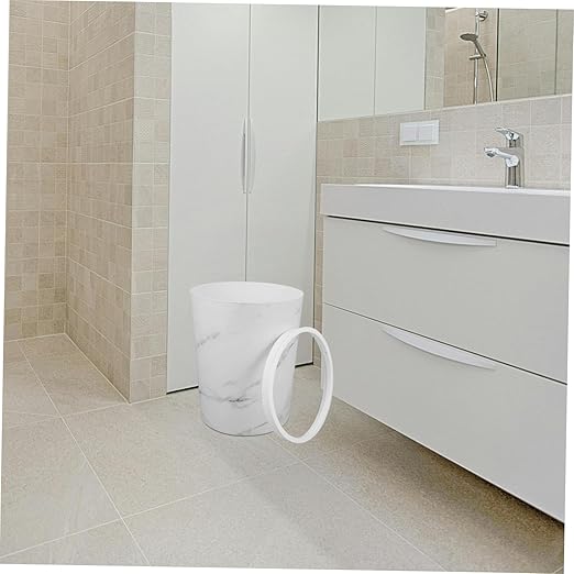 Healifty Marble Pattern Wastebasket Large Round Plastic Trash Can for Bathroom Kitchen and Office Stylish Garbage Bin with Open Top Design