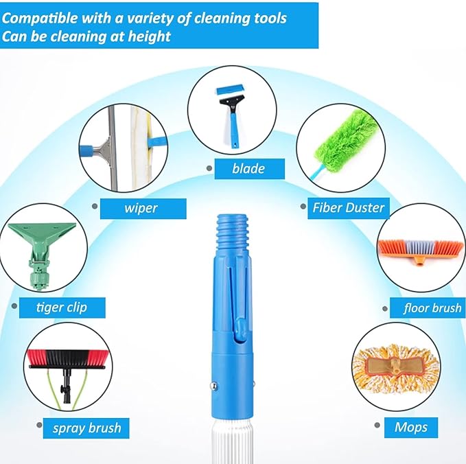 5-12m Window Cleaning Pole Water/Hose Fed Pole Telescopic Window Cleaner for Cleaning photovoltaic and Solar Panels and Other Cleaning Activities（9m/30ft Rod30cm Brush Head）
