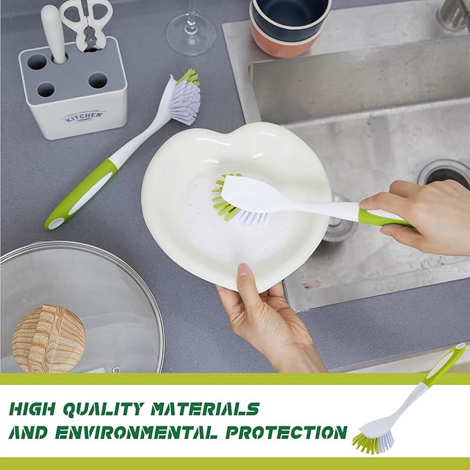 Hsei 20 Pcs Light Green Kitchen Scrub Dish Brush Bulk with 11 Inch Anti Slip Handle Cleaning Dish Scrubber with Stiff Bristles Washing Scrub Brushes for Housekeeping for Pots and Pans Kitchen Sink