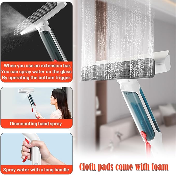 Window Cleaning Brush Glass Wiper for Long Handle Brush Window Cleaner with Water Collection Home Cleaning Tools ﻿(4Pcs Cloth)