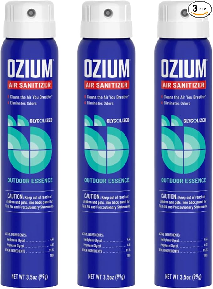 Ozium 3.5oz Air Sanitizer Spray &amp Odor Eliminator for Homes Cars Offices and More Outdoor Essence (Pack of 3)