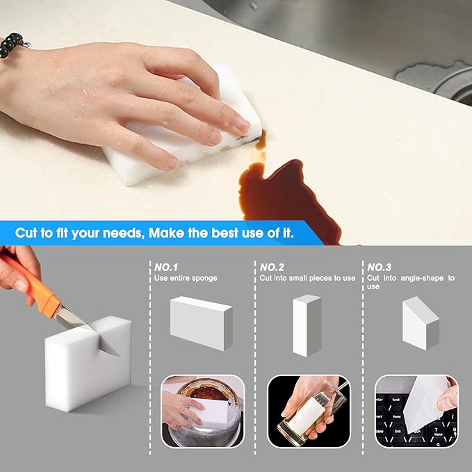 100 Pack Magic Sponge Eraser Premium Reusable Melamine Sponges Powerful Cleaning for Kitchen Bathroom Walls Shoes Electronics Household Cleaning Kitchen Dish Sponges. Durable &amp Not Easily R